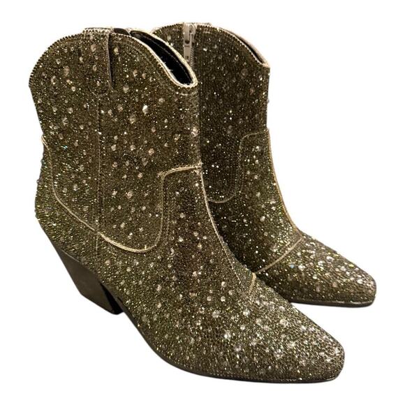 NEW Matisse Women's 7.5 M Gray Glitter Shayne Ankle‎ Booties Rhinestone Accents - Picture 1 of 7